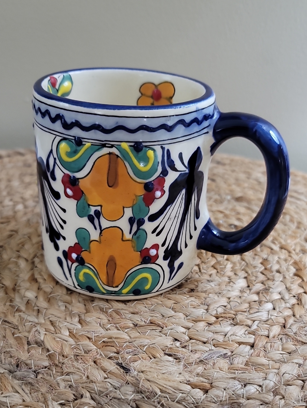 Mexican Hand-Crafted Hand-Painted Floral Ceramic Mug